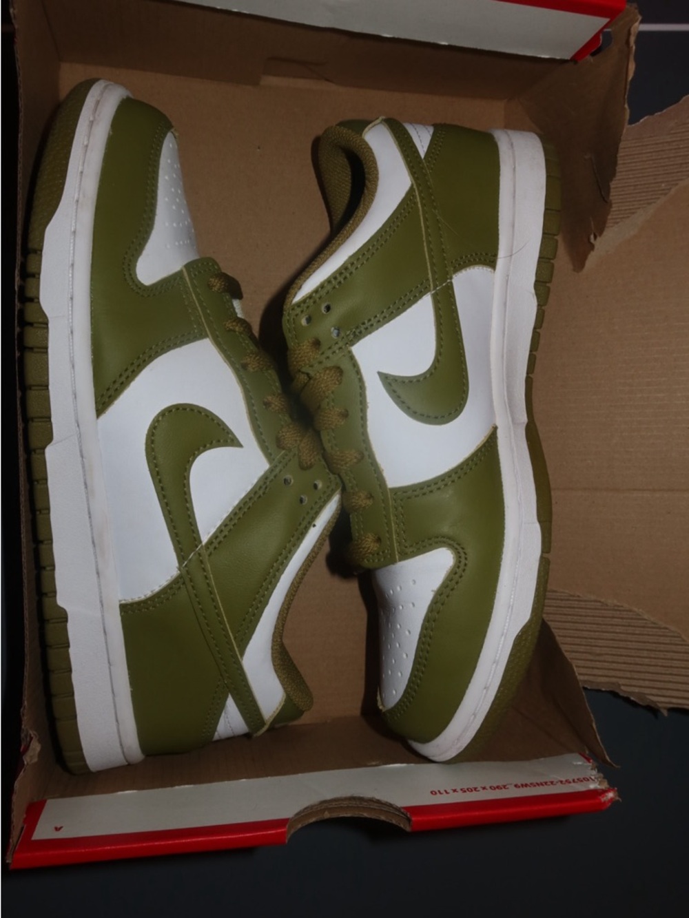 Nike Olive Green and White Dunk Low Sneakers